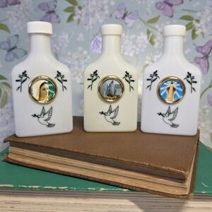 3 Holy Water Bottles Bosnia Herzegovina with Medallions of Our Lady Medjugorje